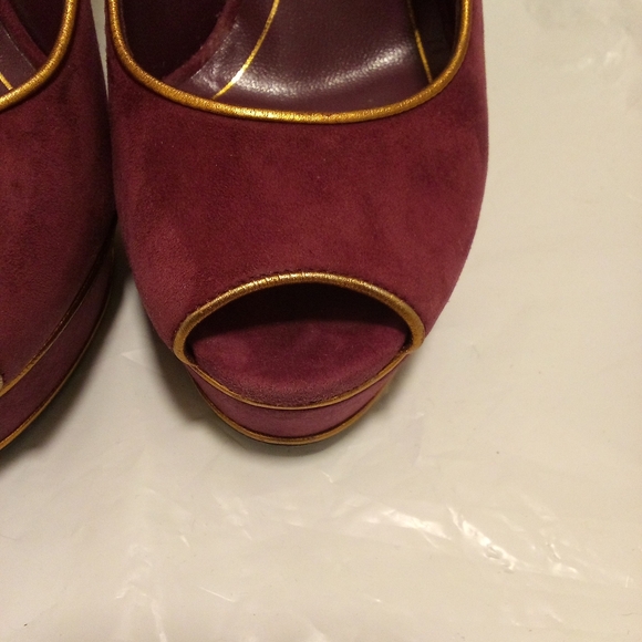 Gucci Houston Tabac Grape Suede Peep-toe Pumps Heels (Size 8 - Picture 2 of 10